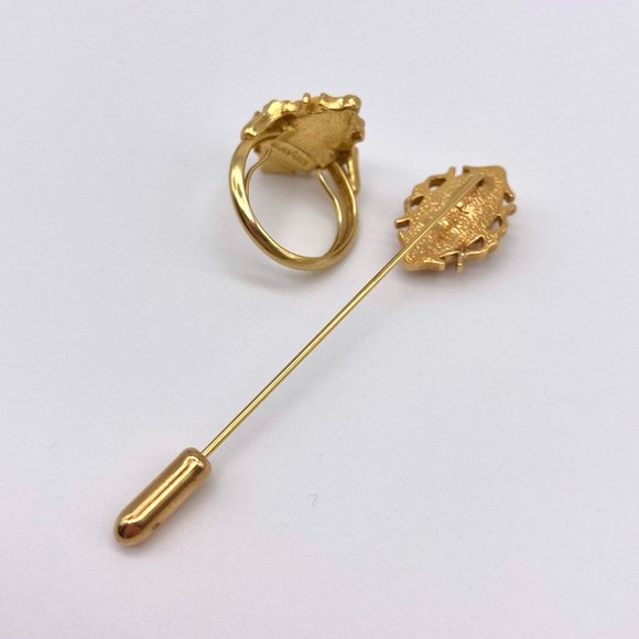 Vintage Avon Gold Metal Ring with Pearl Accents - Avon Gold Pin - Picture 5 of 5